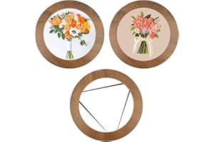 HIYOO 3 Sets Wood Embroidery Hoop Frame, 8 Inch Round Wood Embroidery Display with 8 Inch Embroidery Hoop for Finished DIY Craft Sewing Ornaments Art Cross Stitch