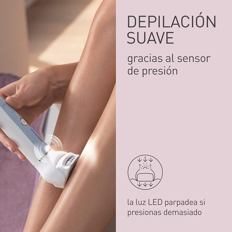 ES-EY90-A503 Húmedo y Seco Depiladora, Doble Disco con 60 Pinzas, Flexible 90º Pivotante Cabeza, 3 velocidad Ajustes, LED Luz, 30 Min de Operación, Cabeza para Cuidado Pies, Cabeza Afeitado
