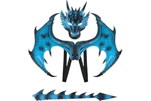 CRTEPST Dragon Costume for Kids Boys Girls, Dragon Wing Tail Mask Set,Halloween Dinosaur Cosplay Set for Child
