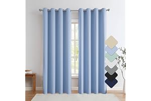 BUHUA Blue Blackout Curtains Thermal Insulated Room Darkening Curtains for Living Room Grommet Window Drapes Noise Reducing with Matching Wind Chimes, Set of 2 Panels(52W x 84L, Blue)