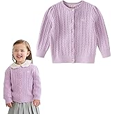 DAVE&BELLA Toddler Girl Cardigan Sweater, Long Sleeve Button Up Baby Cardigan Spring Autumn Cable Knit Cotton Uniform Sweater
