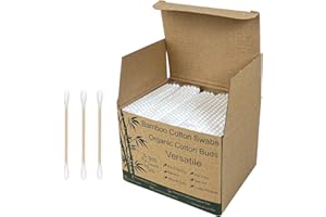 Bamboo Cotton Swabs - Biodegradable Double-Tipped Organic Cotton Buds with Wooden Sticks for Makeup, Personal Care, Ear Clean
