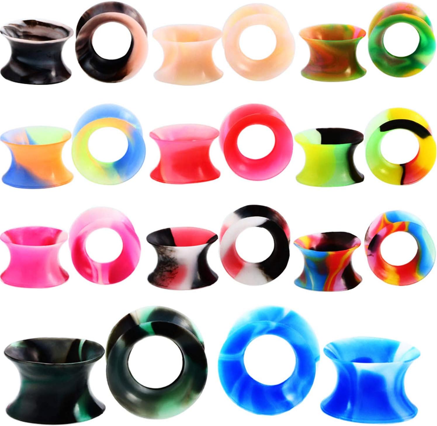 22 Pcs Silicone Ear Tunnels, Premium Double Flared Ear Expander Flesh Piercing Ear Stretcher Saddle Plug Piercing Kit - Mixed Color 6mm-16mm