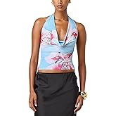 Open Back High Neck Tank Tops for Women Satin Silk Halter Mockneck Sleeveless Backless Crop Top Y2k Going Out Tops