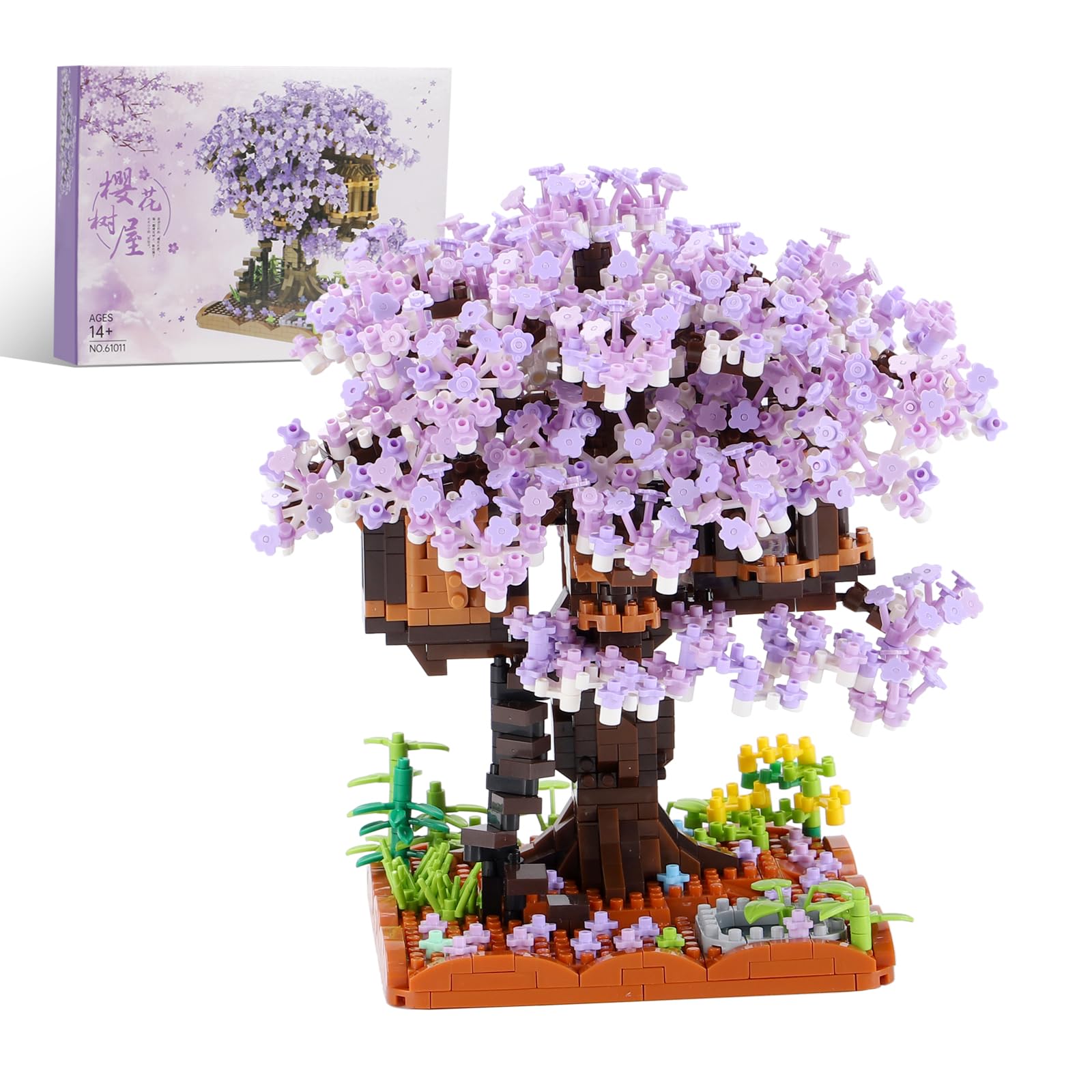 Boyorc Cherry Blossom Tree House Building Blocks Set, 1000+ PCS Artificial Bonsai Tree Kit, Nano Plant Flowers Building Blocks Sets Gift for Adults — image 1