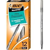 BIC Round Stic Ball Pen, Fine Point, 0.8mm, Black, 12 Pens (GSF11-Blk) | Fine Point (0.8 Mm) for Precise Writing | Easy-Glide System Ink for Smooth Writing | Translucent Barrel Shows Ink Supply