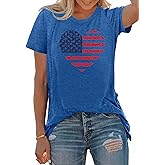 American Flag Heart Shirts for Women 4th of July T-Shirt Graphic Patriot Tee USA Flag Shirt Tops