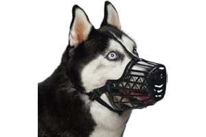 LUCKYPAW Basket Dog Muzzle for Large Medium Small Dogs, Cage Muzzles to Prevent Biting Chewing Licking Scavenging, Mouth Cover with Adjustable Strap for Vet Visits, Grooming, Walking (Size 7, Black)