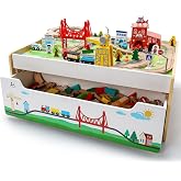 SainSmart Jr. Wooden Train Table &ndash; Kids Play Table with Grand Built‑in Storage &amp; Toy Train Set | Toddler Activity Table Set for Ages 3+, Compatible with Major Wooden Train Brands