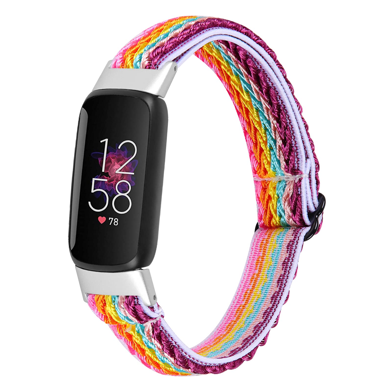 Ginamart Nylon Strap Compatible with Fitbit Luxe Strap, Soft Adjustable Woven Sport Elastic Replacement Strap Wristband for Women Men (Rainbow)