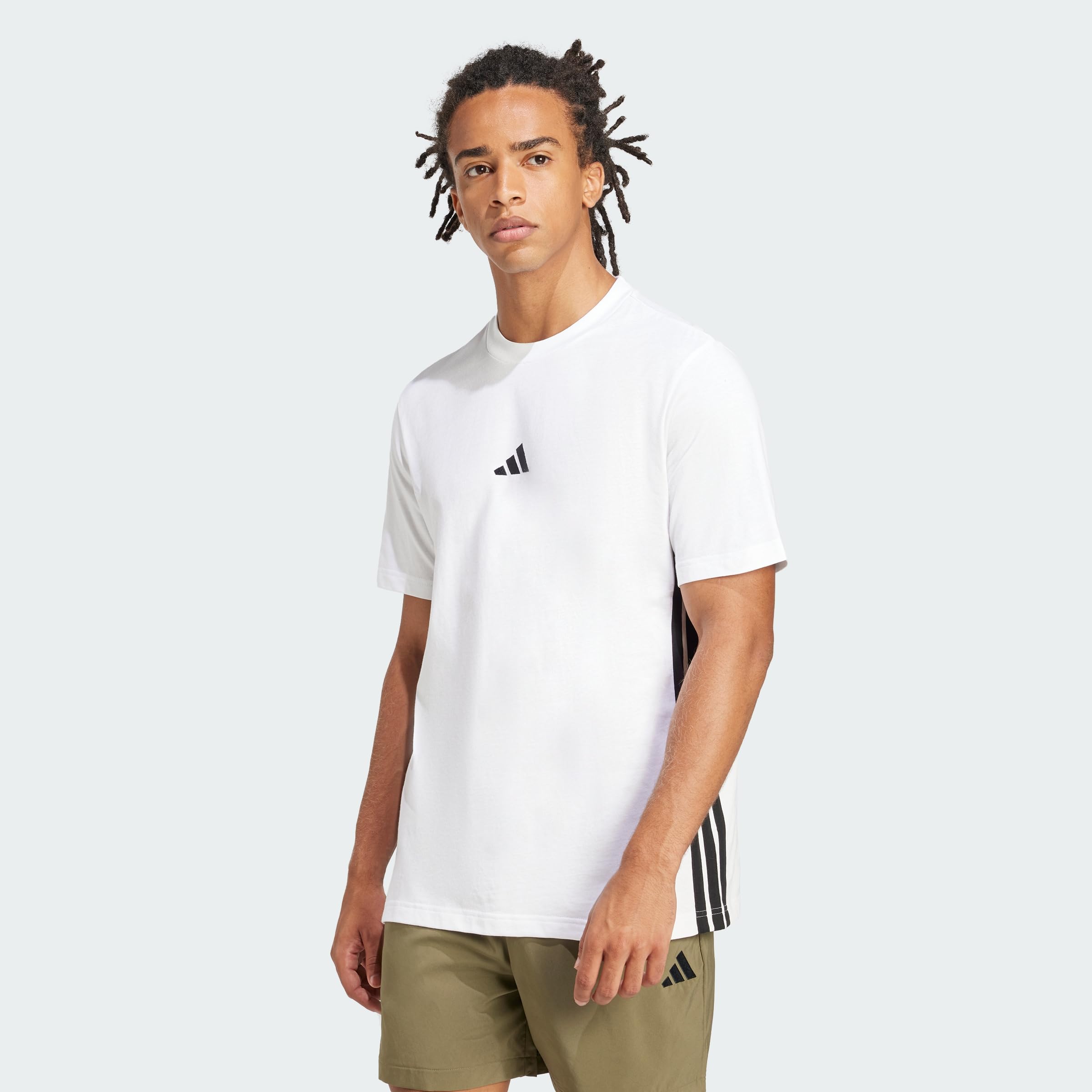 Adidas Men's Essential Three Stripes Single Jersey Tee, White/Black, XL