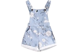 OYOANGLE Girl's Casual Ripped Roll Up Hem Denim Shorts Overall Romper with Pocket