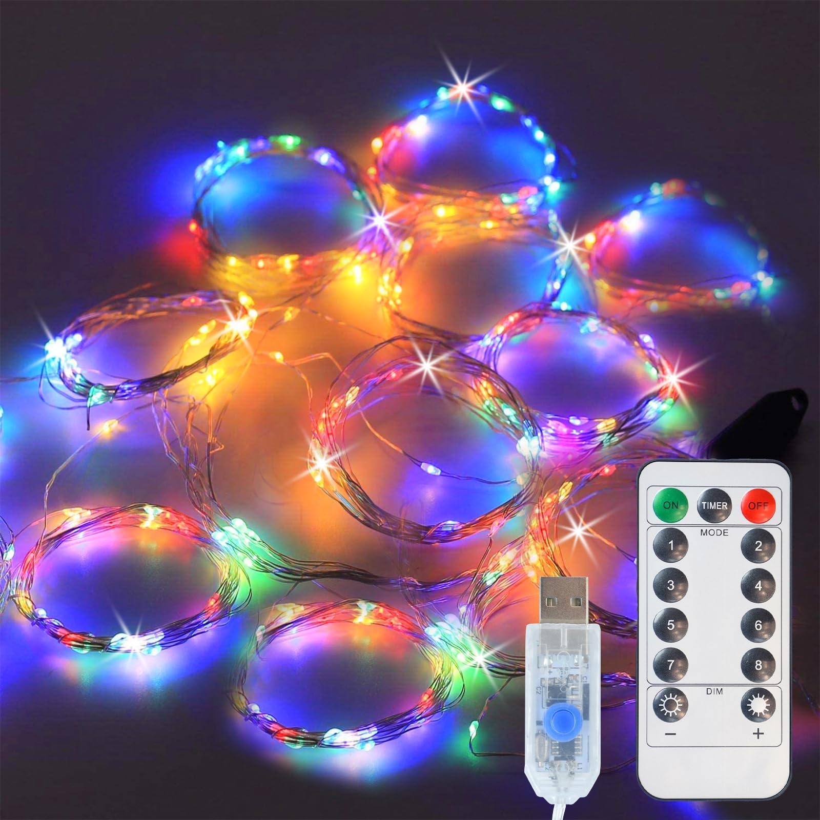 Melofo 10 Strands Fairy String Lights 3M/300 LED Waterfall Vine Tree String Lights Watering Can Lights USB Powered 8 Modes Silver Wire Lights with Remote Control for Wedding Christmas Home (Coloured)