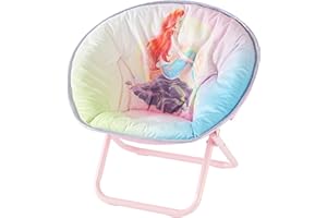 IDEA NUOVA Disney Little Mermaid Toddler Saucer Chair,19” Folding Kids Chair with Cushion, Portable Lounge Seating, Ages 3+