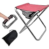 XHKDSYMC Folding Camping Stool, 16 Inch Tall Portable Folding Stool Aluminum Alloy Lightweight Stool Seat Red Foldable Stool with Carry Bag for Fishing Outdoor Camping Hiking and BBQ