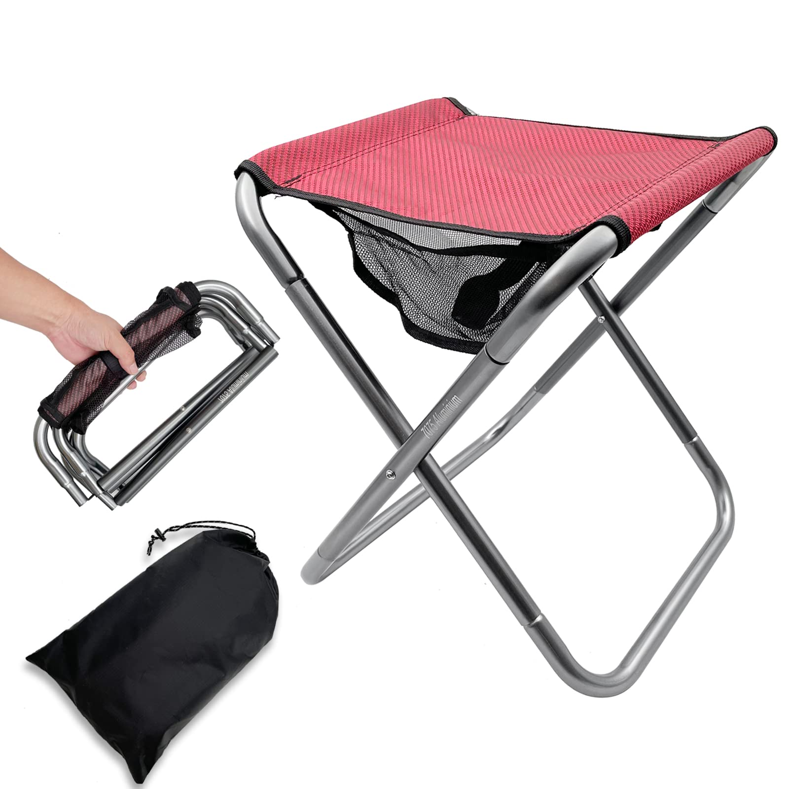 Photo 1 of XHKDSYMC Folding Camping Stool, 16 Inch Tall Portable Folding Stool Aluminum Alloy Lightweight Stool Seat Red Foldable Stool with Carry Bag for Fishing Outdoor Camping Hiking and BBQ