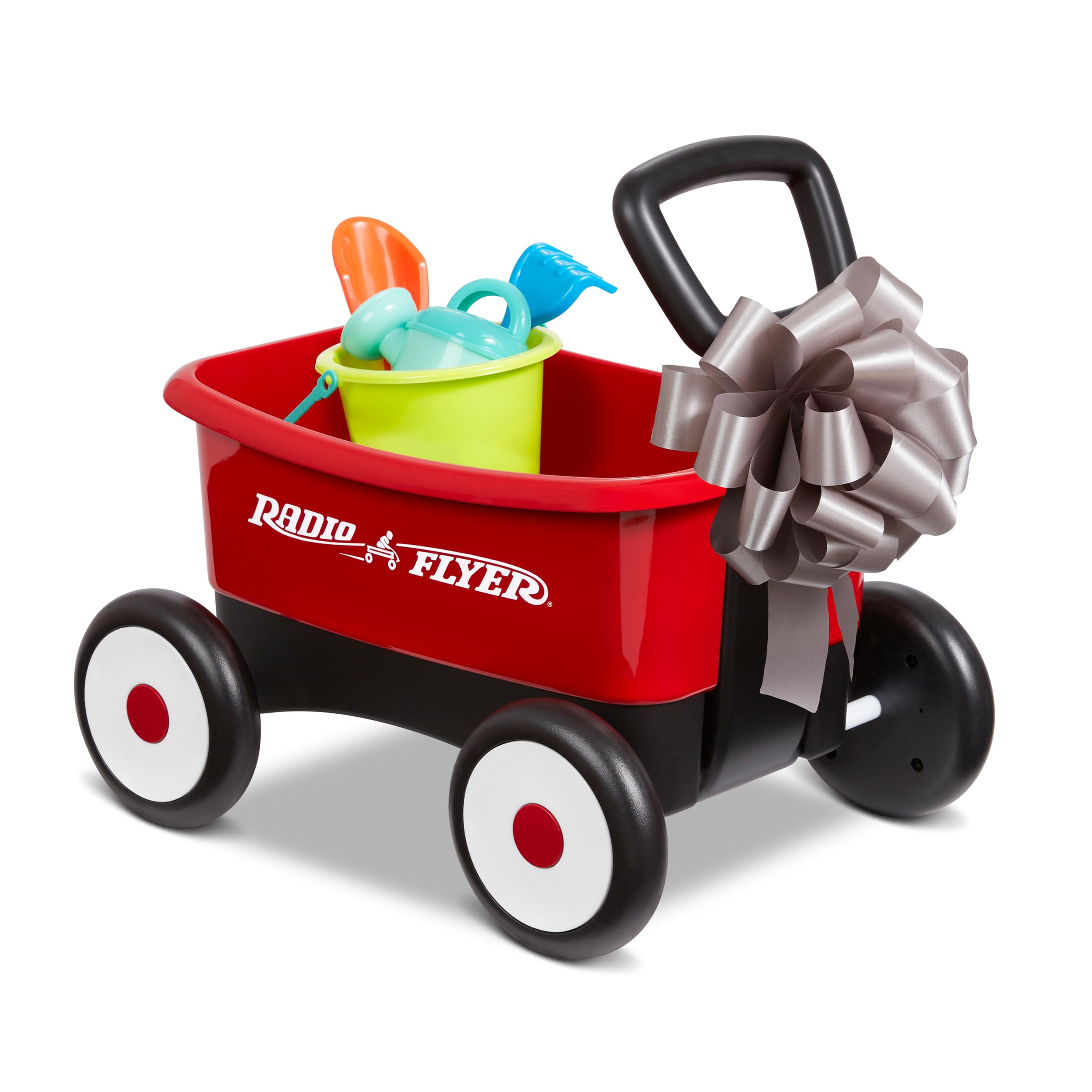 Baby Walker Wagon, Baby Toy Cart, Wagon for Kids, Toddler Toys, Radio Flyer Push & Pull Walker with Garden Tools, Red, for Ages 1-4 Years