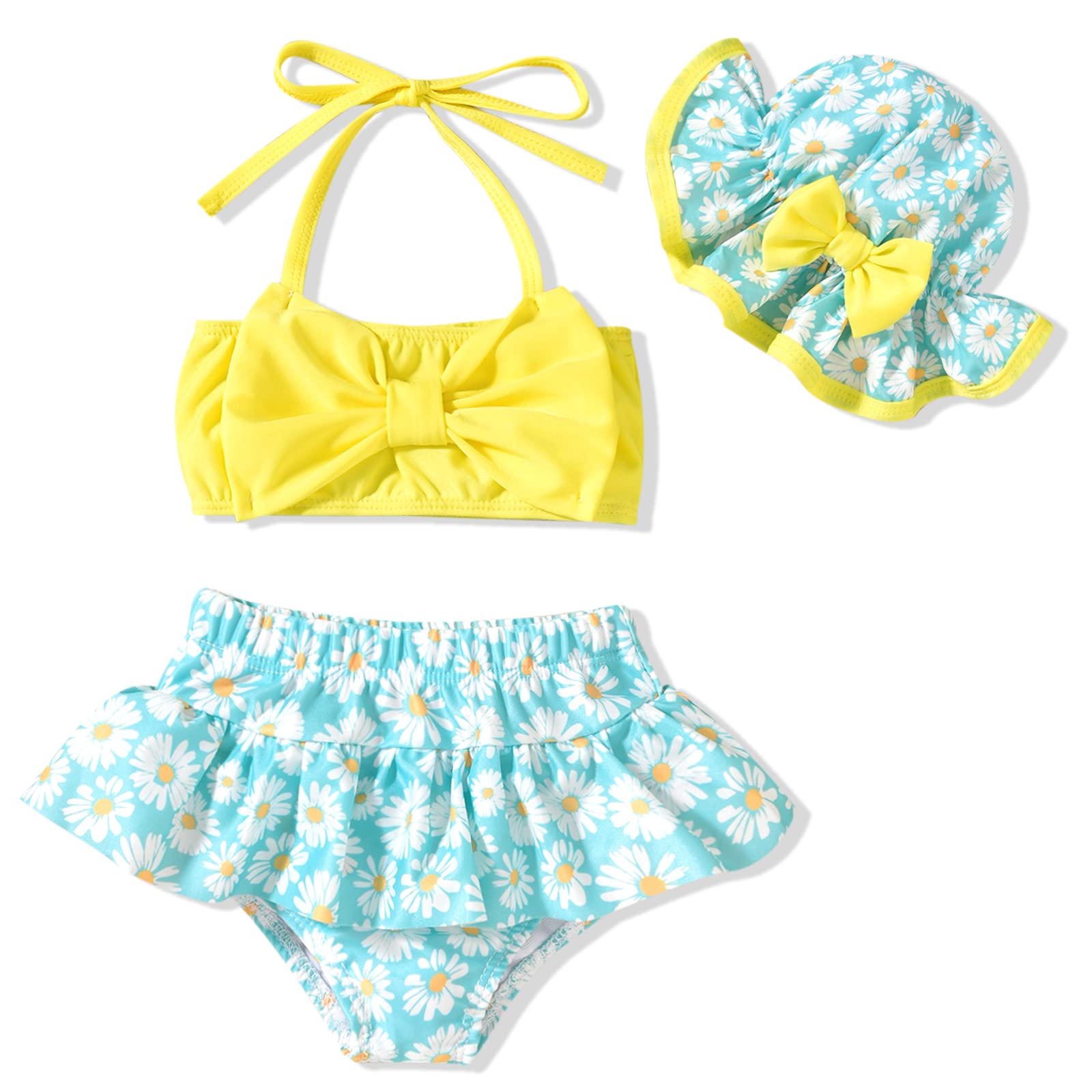 Photo 1 of Infant Baby Girls Swimsuit Daisy Bikini Two Pieces Bathing Suit Swimwear Summer Beach Set Blue 6-12 Months