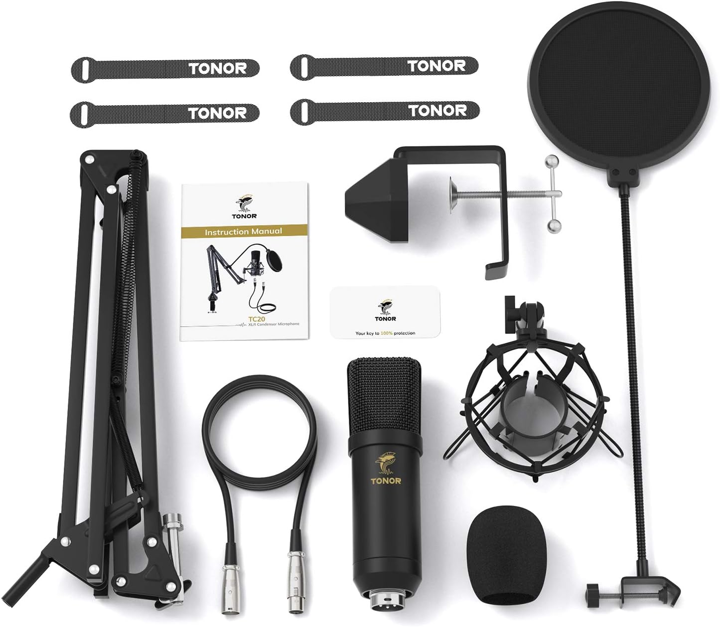 XLR Condenser Microphone, TONOR Professional Cardioid Studio Mic Kit with T20 Boom Arm, Shock Mount, Pop Filter for Recording, Podcasting, Voice Over, Streaming, Home Studio, YouTube (TC20): Computers & Accessories