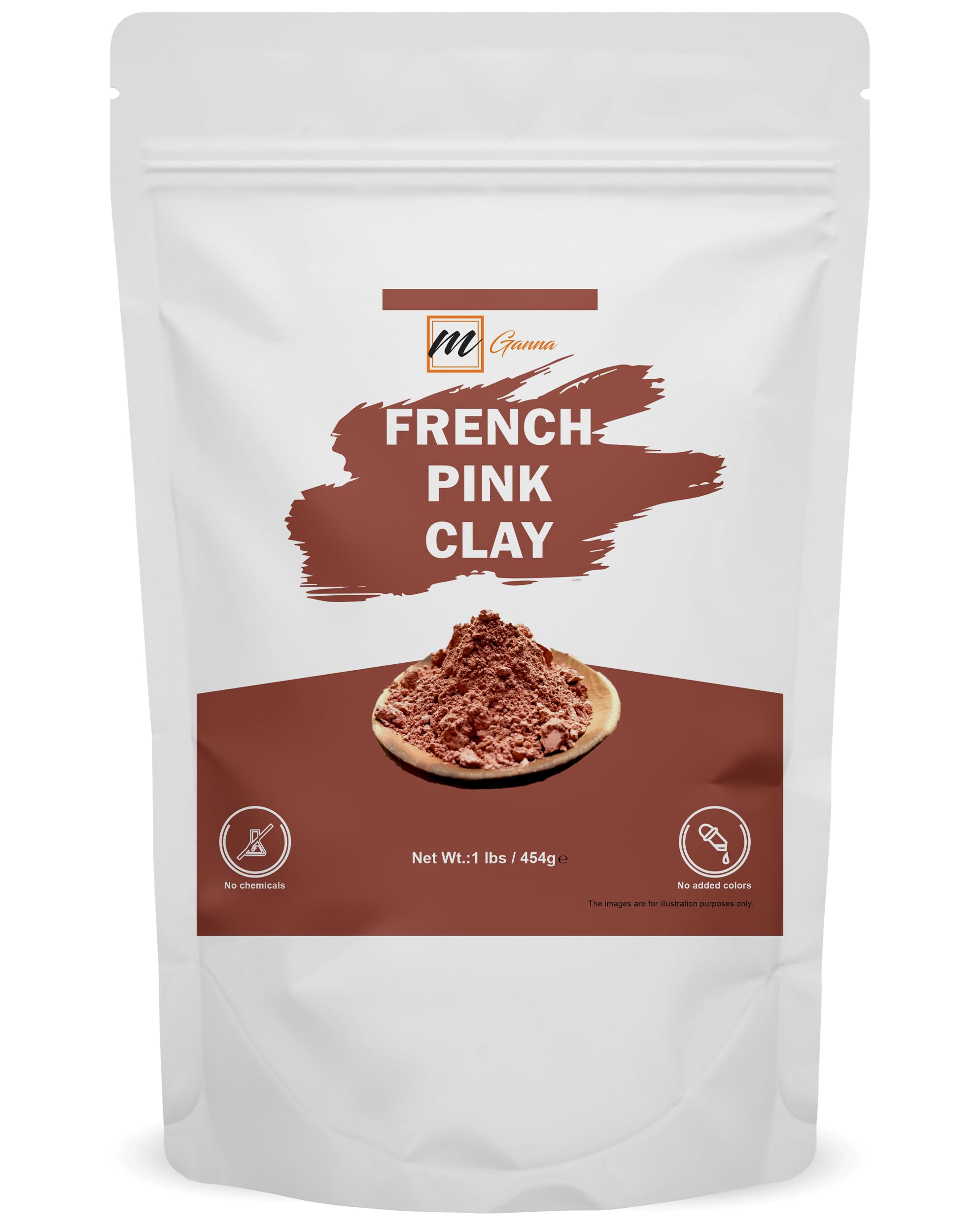 mGanna 100% Natural French Pink Clay Powder 454 g for DIY Facial Masks, Face Mask Skin Care Detox, For Soap Making Clay French Skincare
