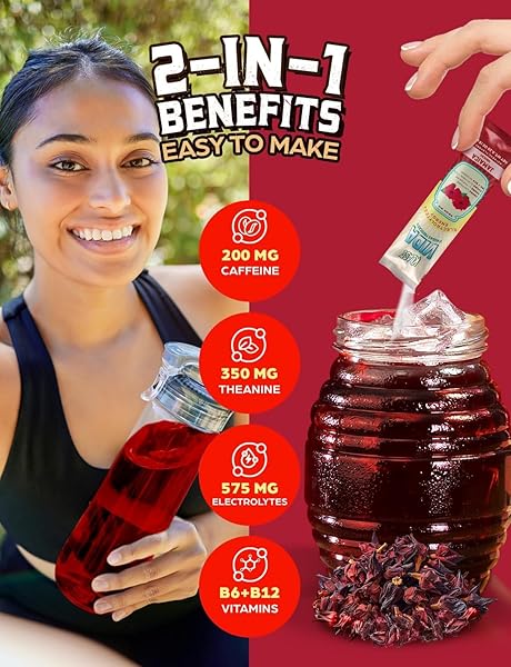KLASS VIDA HYDRATION + ENERGY ELECTROLYTE DRINK MIX – HIBISCUS AGUA FRESCA FLAVOR | SUGAR-FREE POWDER WITH CAFFEINE, L-THEANINE, COCONUT WATER & MINERALS | 15 SINGLE-SERVE STICK PACKS, LOW CALORIE