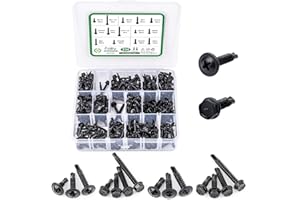 FOLIV 334PCS #8 & #10 Black Self Tapping Screws, 410 Stainless Steel Metal Assorted Screws Assortment Kit, Hex Washer Head & Modified Truss Head Black Oxide Self Drilling, 12 Different Sizes