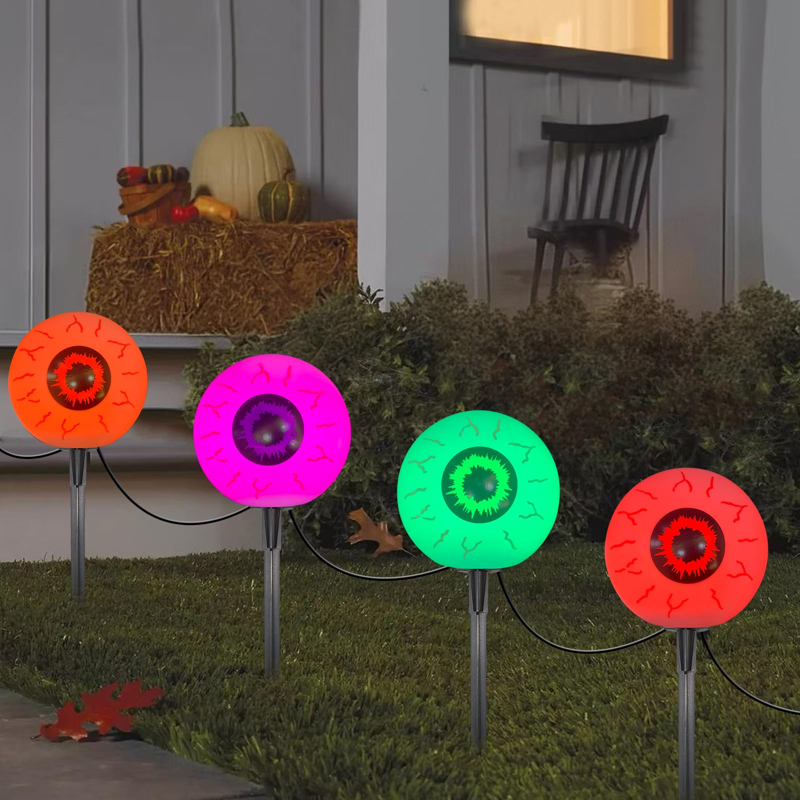Photo 1 of Outdoor Halloween Decorations Pathway Lights, 7Ft Halloween Eyeballs Pathway Markers String Lights Waterproof with 4 LED Scary Eyeballs Halloween Stakes Lights for Outdoor Walkway Yard Lawn Garden