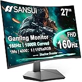 SANSUI 27 Inch Curved 160Hz Gaming Monitor, 1500R Curved Computer Gaming Monitor FHD 1080P, 4000:1, 110% sRGB, FPS/RTS, 1Ms MPRT|FreeSync|HDR|Low Blue Light|HDMI DP| VESA Support, HDMI Cable Incl.