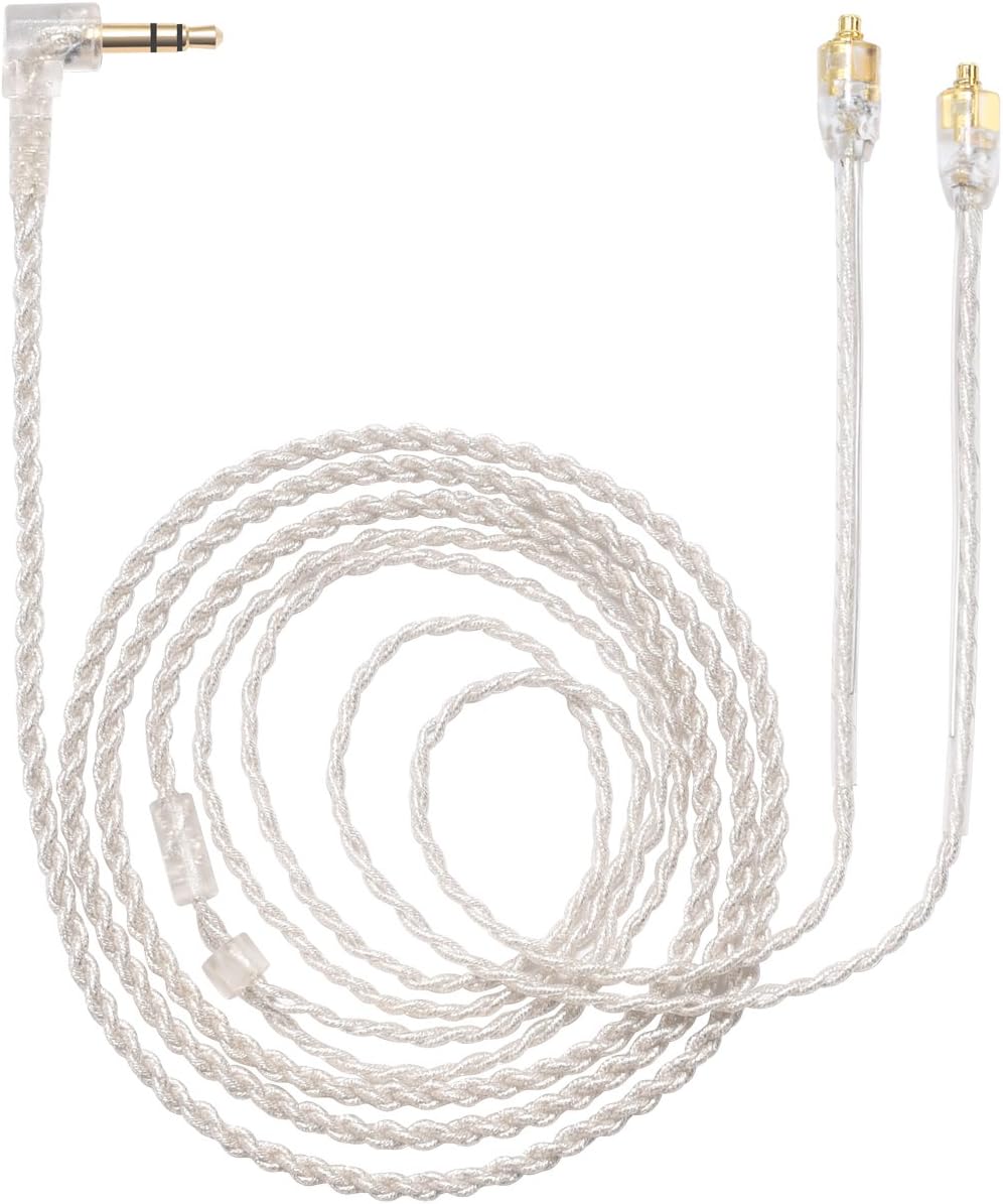 MOKOSE Replacement Upgrade 4 Core Silver Plated Audio Wire MMCX Cable for Shure SE846 SE535 SE425 SE315 SE215 UE900 Earphones 3.5MM 90 Degree Right Angle