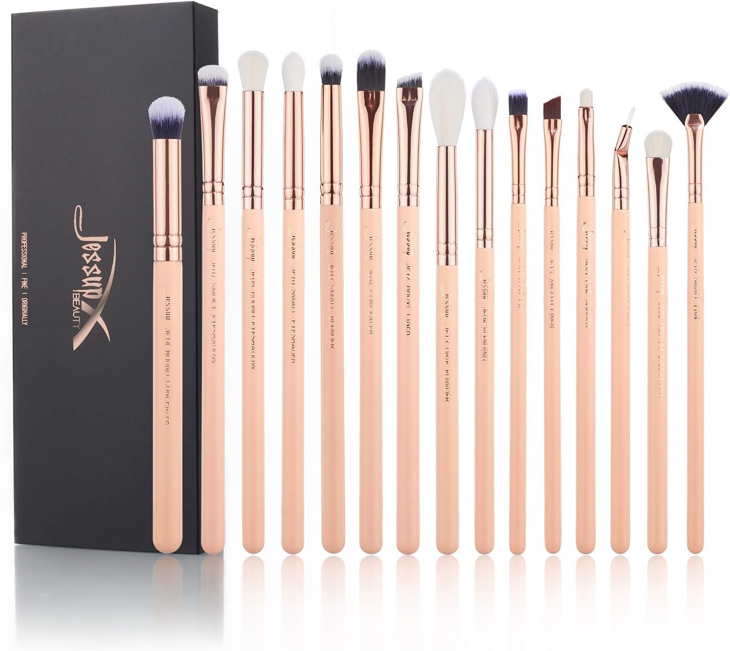 Jessup15Pcs Eye Makeup Brushes Eyeshadow Brow Liner Eyeshadow Make-up Set Beauty Cosmetics Tools Kits Eyeliner Pink/Rose Gold T447