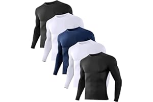 Dalavch 5 Pack Men's Compression Shirts Long Sleeve Athletic Workout Sports Undershirt Base Layer Top for Winter