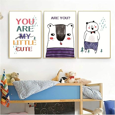 Amazon ベビーベアウォールアートキャンバス絵画あなたは私の小さなかわいいポスターとプリントかわいい動物の壁の絵キッズルームの家の装飾 40x60cmx3フレームなし ウォールステッカー オンライン通販