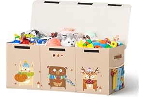 ADEHMDA 120L Large Toy Storage Box with Lid, Extra Large Toy Box Chest, Large Toy Box for Kids, Girls and Boys, Nursery Room and Living Room, 40"x13" x16" (Dark Khaki-animal)