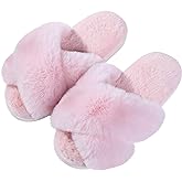 Evshine Women's Fuzzy Slippers Cross Band Memory Foam House Slippers Open Toe