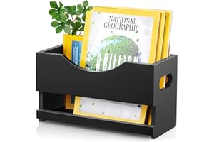 DRASTAR Magazine Rack, Wood Magazine Basket, Magazine Holder for Floor Countertop, Magazine File Newspaper Storage Rack, Magazine Rack for Home Office Bathroom Decor, Black