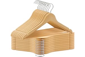 ABHENG 20 Pack Wooden Coat Hangers, 360° Swivel Hook, Suit Hangers with Anti-Slip Notches, Clothes Hangers for Jackets, Shirts, Dress, Natural UAWY0520N