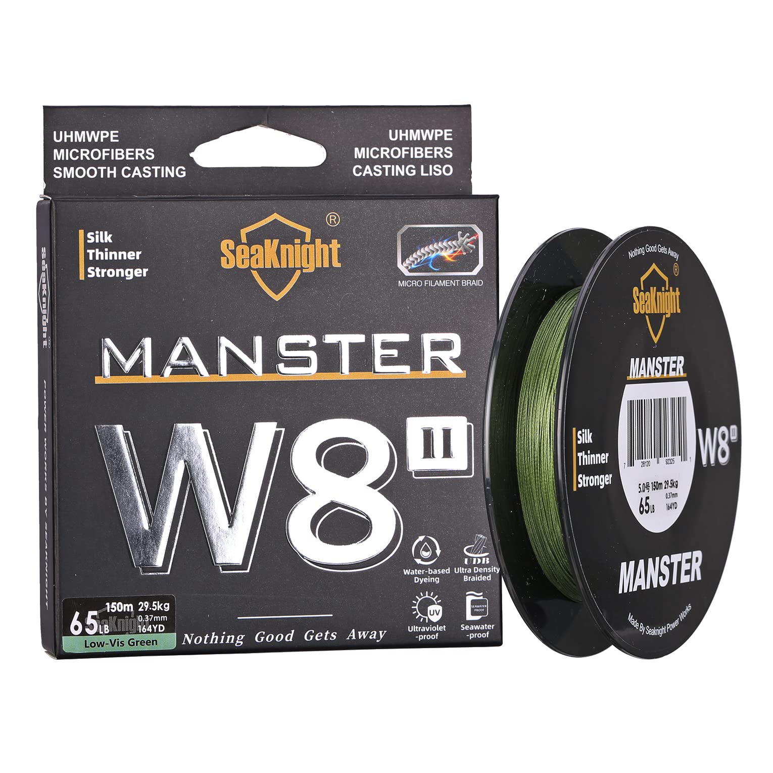 Seaknight W8 II 8 Strands Braided Lines 150M Smooth PE Braid Multifilament Wire Carp Fishing Lines Double Coating UV-proof Saltwater-proof Fishing Line for Sea Fishing 15-100LB