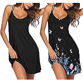 Ekouaer 2 Pack Nightgowns for Women Racerback Sleeveless Night Shirt Sexy Sleep Dress Spaghetti Strap Sleepwear S-XXXL
