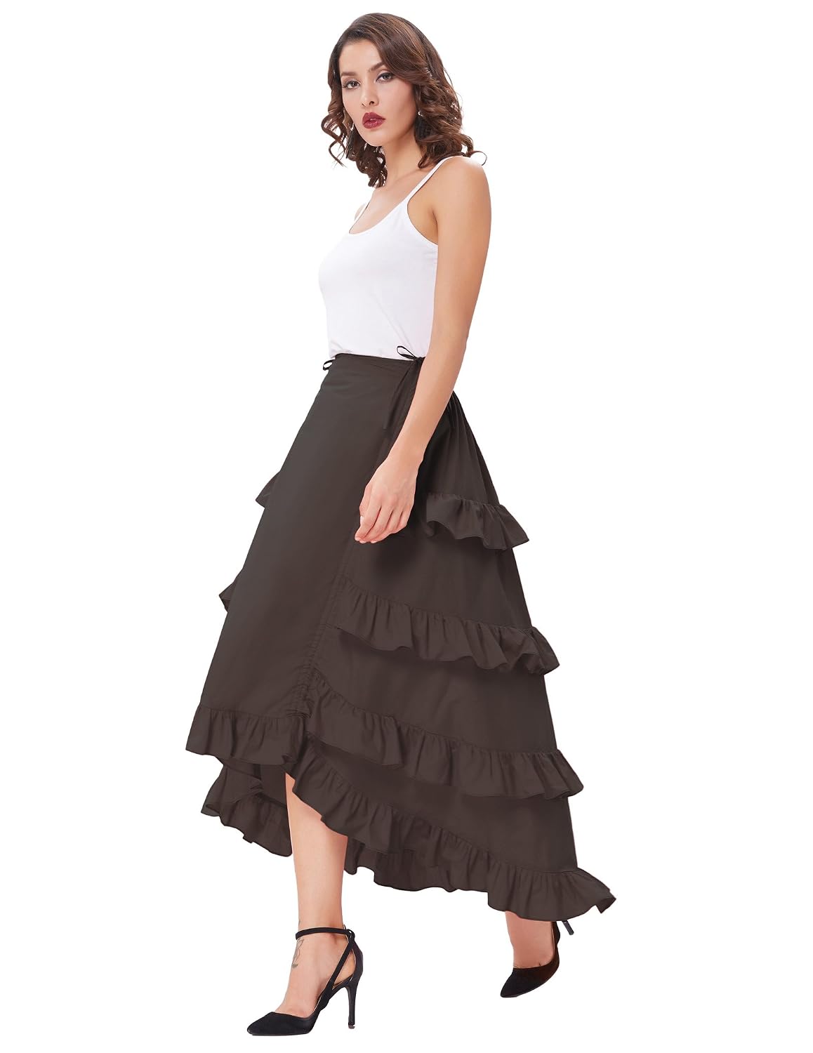 4 Kinds Womens Vintage Striped Steampunk Fashion Adjustable High Low Skirt