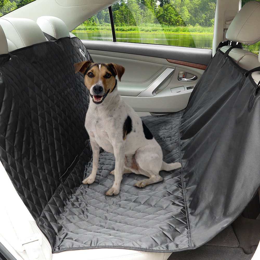 Aomaso Non-slip Car Bench Seat Cover Hammock for Pets Fits Back Seats and Trunk of Cars, Trucks and SUV with Seat Anchors and Safety Belt Opening - Black
