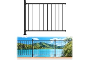 Guwezoy 1 Pack W.4ft x H.36in Aluminum Deck Railing Kits with Post, Textured Matte Black Porch Railing Kit, Decking Railings for Outdoor Decks and Porches