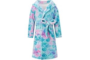 AIDEAONE Girls Bathrobes Kids Hooded Robes Flannel Pajamas Cute Sleepwear Gift for 4-14 Years