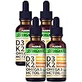 (4 Pack) Organic Vitamin D3 K2 Drops with MCT Oil Omega 3, 5000 IU, Maximum Strength Vitamin D Liquid - No Fillers, Non-GMO Liquid D3 for Faster Absorption & Immune Support (Vanilla, 4 Fl Oz)