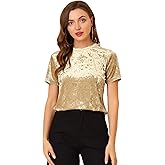 Allegra K Women's Christmas Velvet Top Crew Neck Short Sleeve Casual T-Shirt