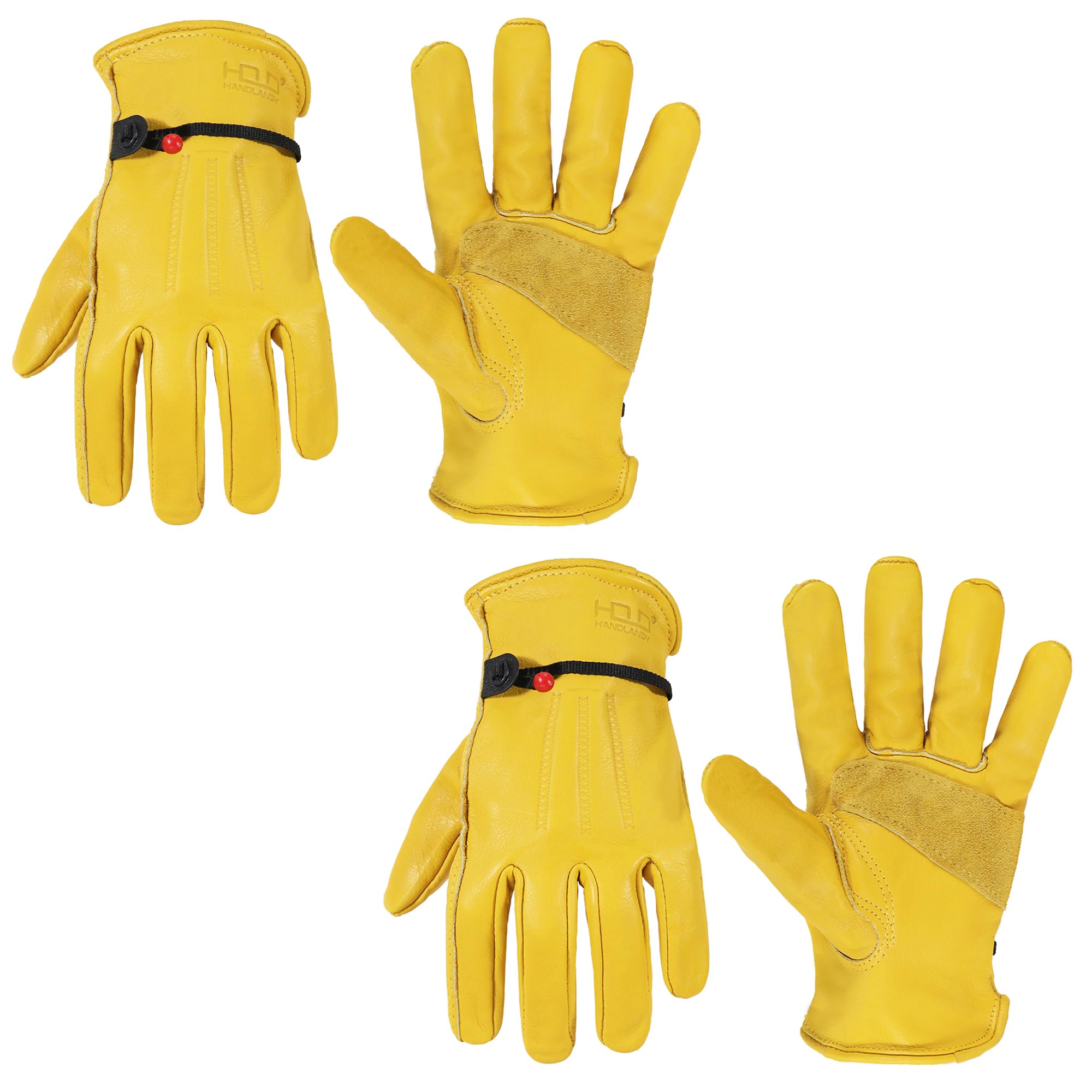 HANDLANDY 2 Pairs Gardening Gloves for Men and Women, Thorn Proof Leather Work Gloves Heavy Duty Comfortable Utility Garden Working Gloves Full Cowhide M