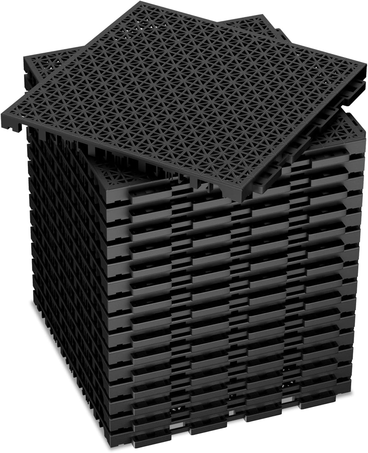 Photo 1 of 16 PCS Modular Interlocking Cushion Interlocking Floor Tiles with Hole Drainage Mat 10" x 10" Non Slip Pool Deck Mat Outdoor for Drain Deck Pool Patio Shower Kitchen Balcony (Black)