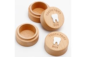 Fepibur 2 Pcs Tooth Keepsake Box Tooth Fairy Pillow 3D Carved Wooden Tooth Storage Box for Tooth Keepsake Birthday Gift For Boy or Girl