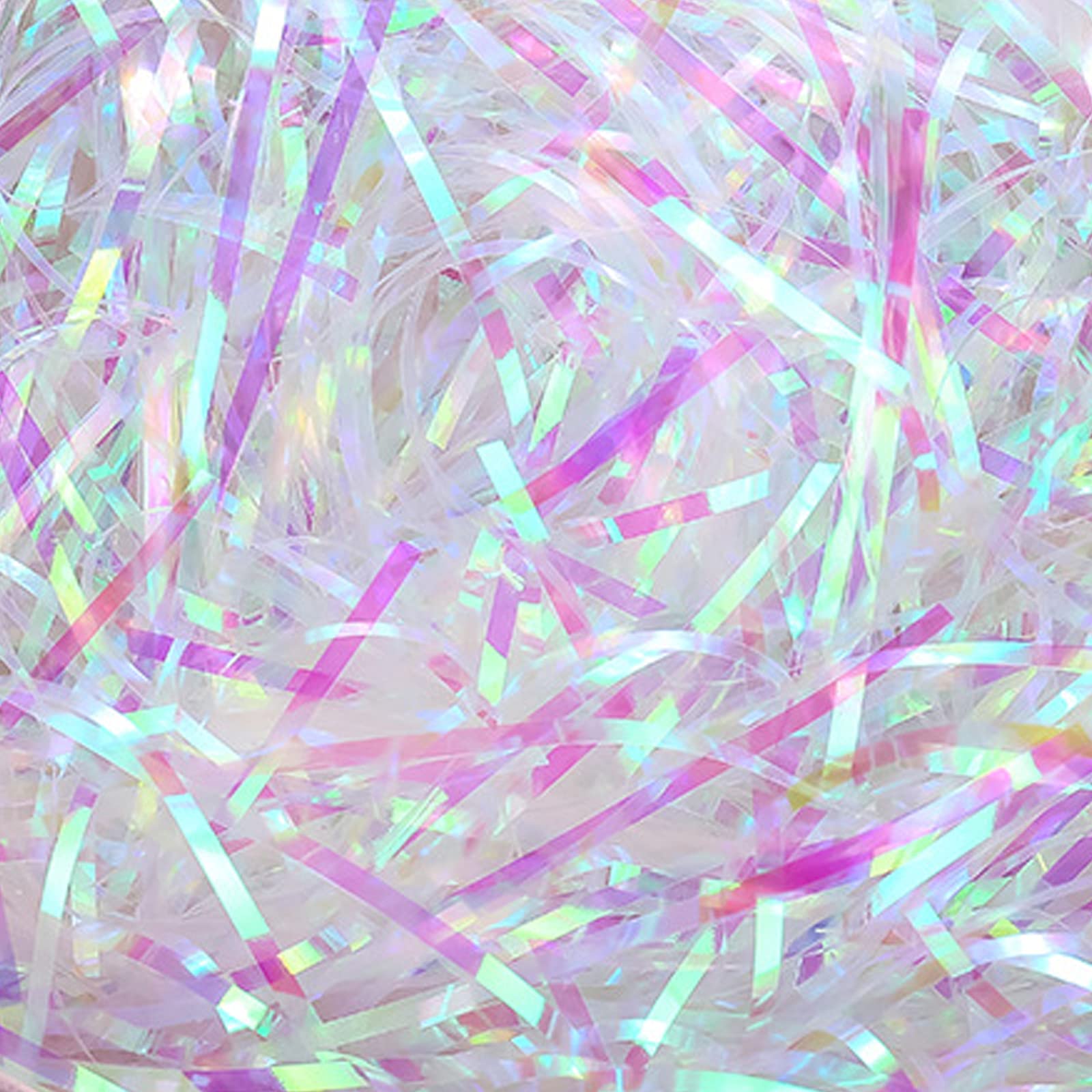 120g Iridescent Shredded Tissue Paper: Sparkly Gift Filler Paper Shreds for DIY Gift Packaging, Party Supplies, and Decorations (Iridescent White)
