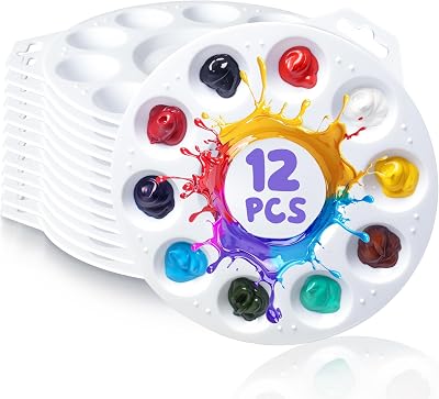 Halobios 12 Pcs Round Paint Palette 6.7" with 10 Wells & Mixing Area