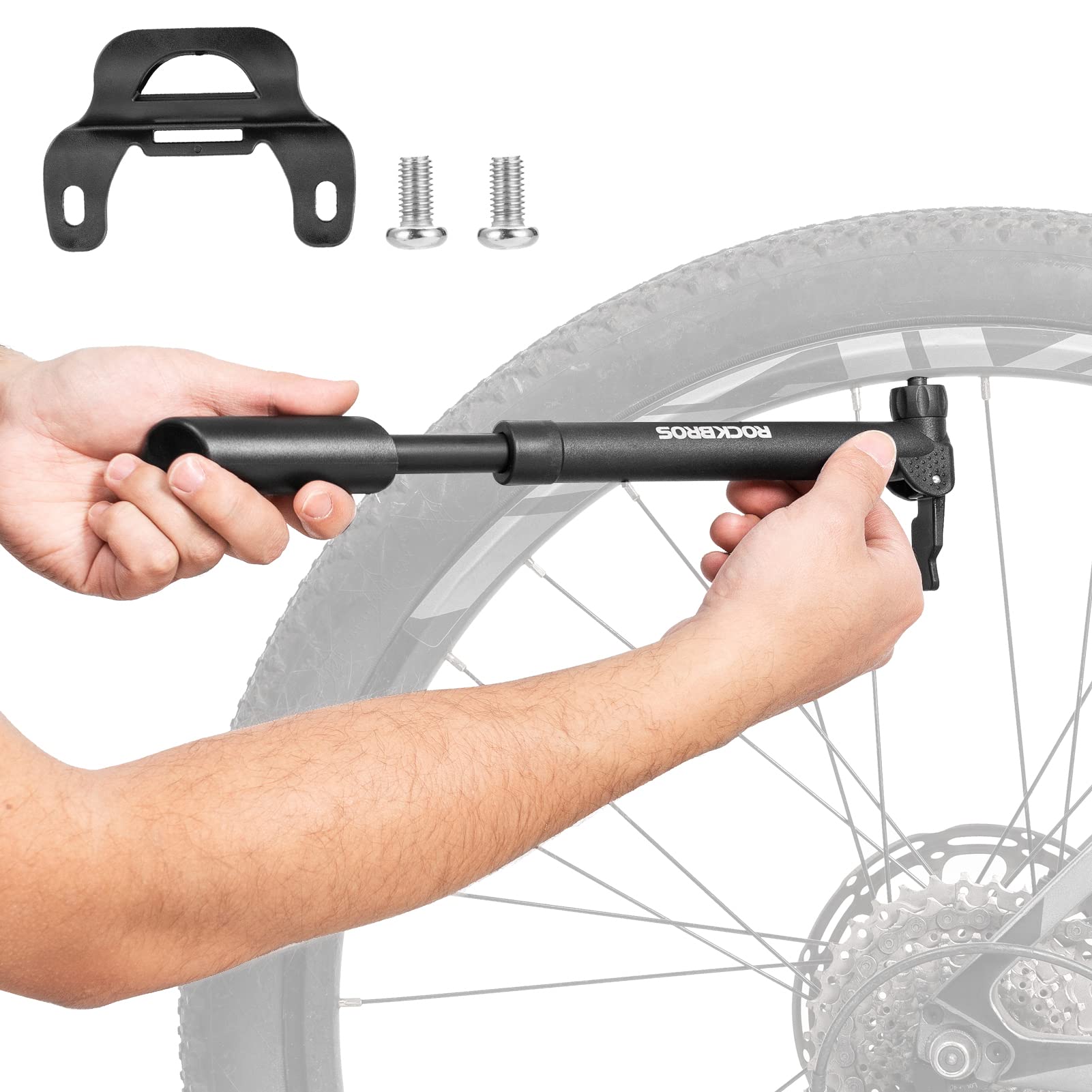 ROCKBROS Bicycle Pump Mini Pump 80 PSI with Holder Hand Pump Nylon Portable Presta & Schrader Approx. 88g for Bicycles, Sports Balls, Swimming Ring